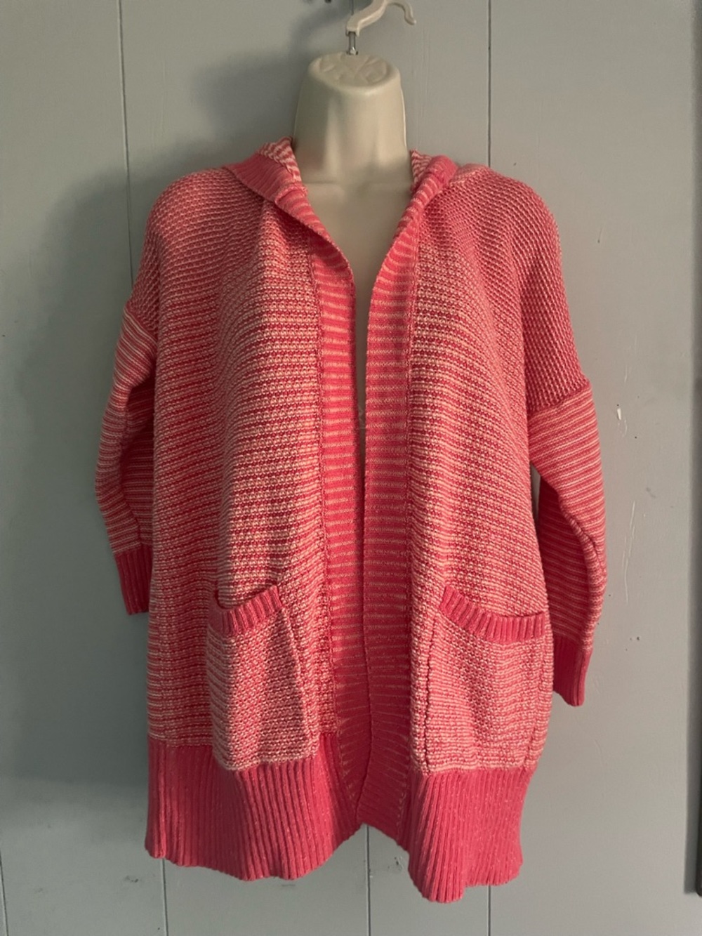 Pink Hooded Open-Front Women's Sweater Cardigan